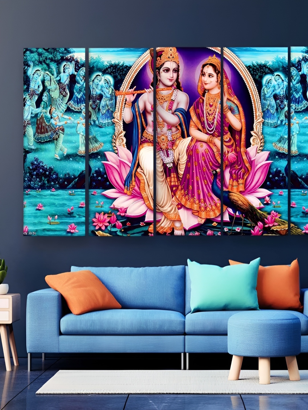 

Casperme 5-Pcs Blue & Pink Radha Krishna Wooden Wall Painting