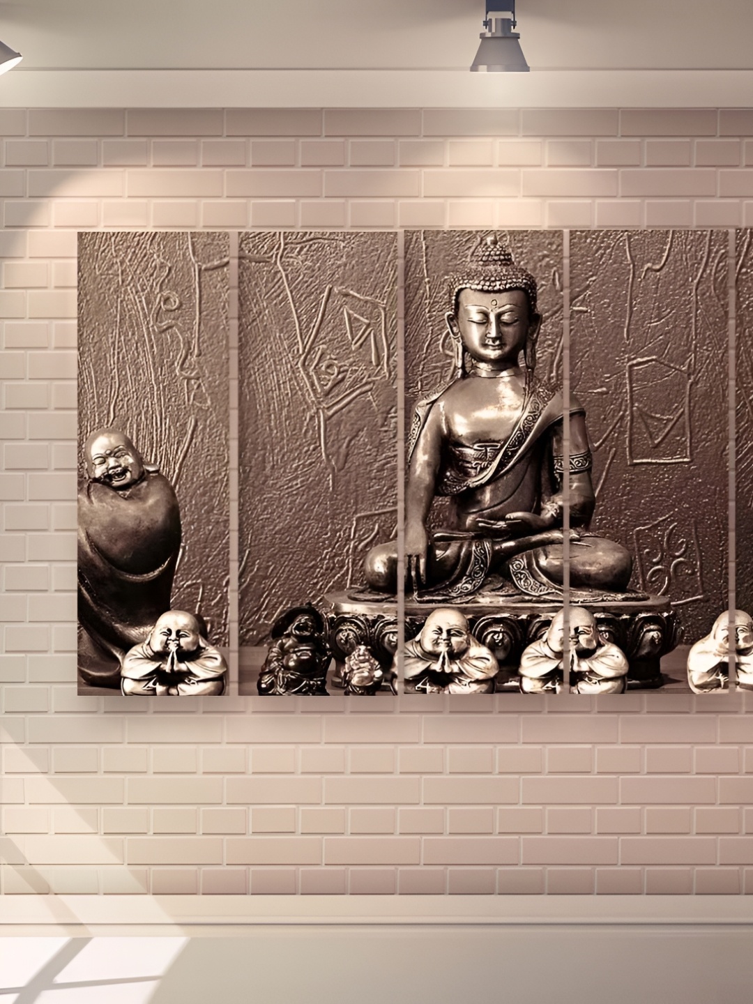 

Casperme Brown 5 Pieces Buddha Wooden Wall Painting