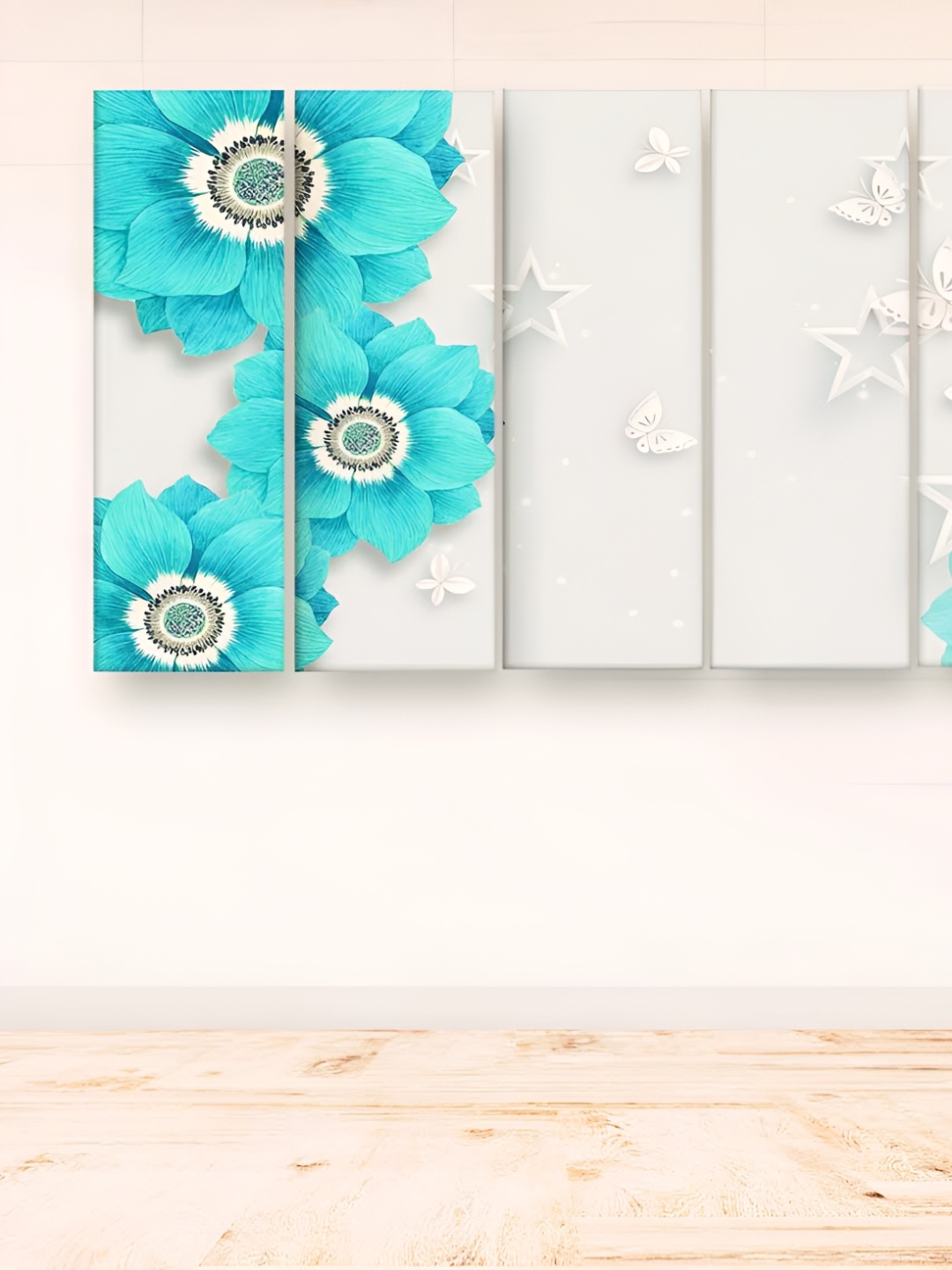 

Casperme 5 Pieces Blue & White Floral Painting Wooden Wall Art