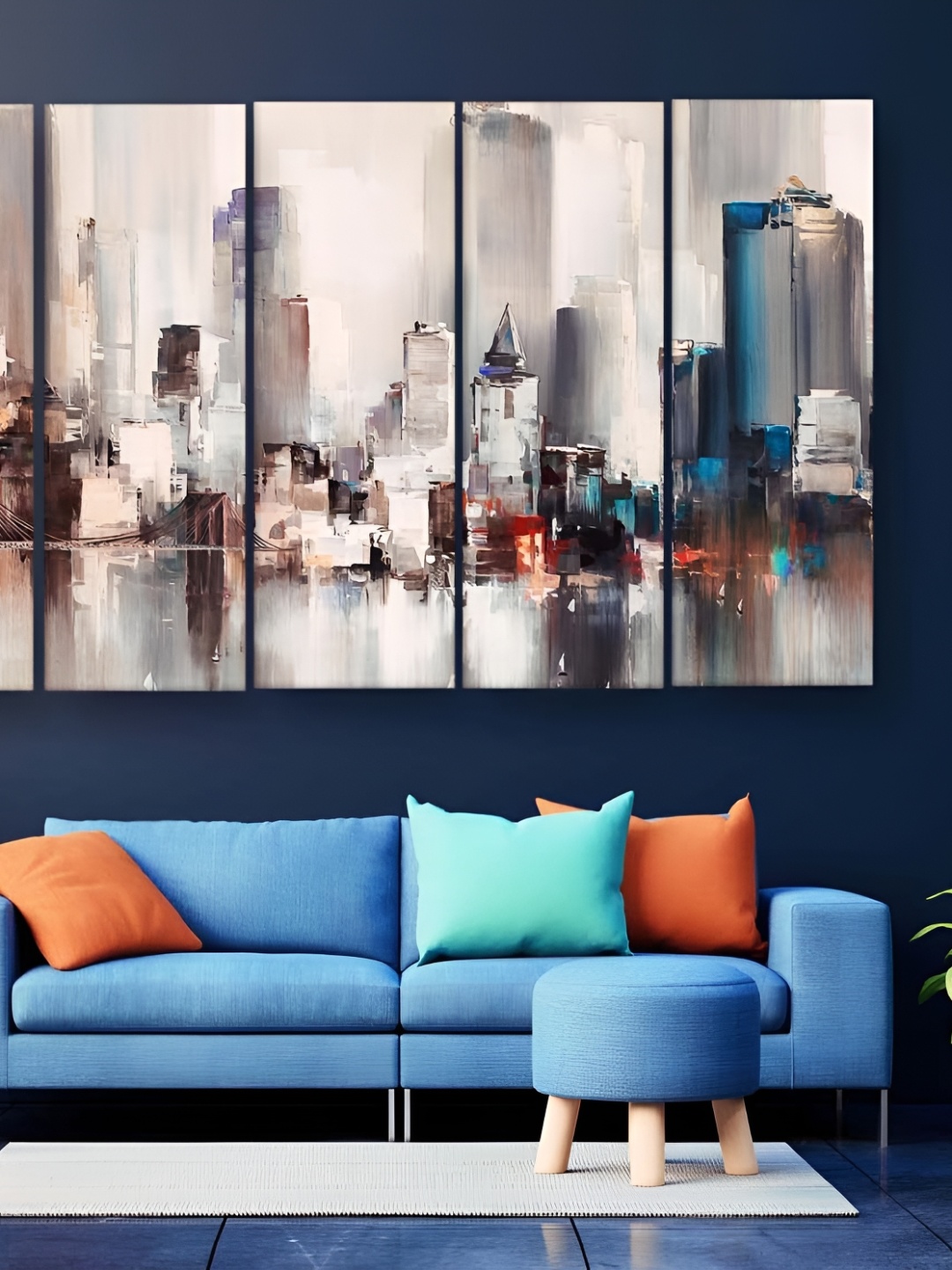 

Casperme White & Blue 5 Pieces Modern Art Wooden Wall Painting