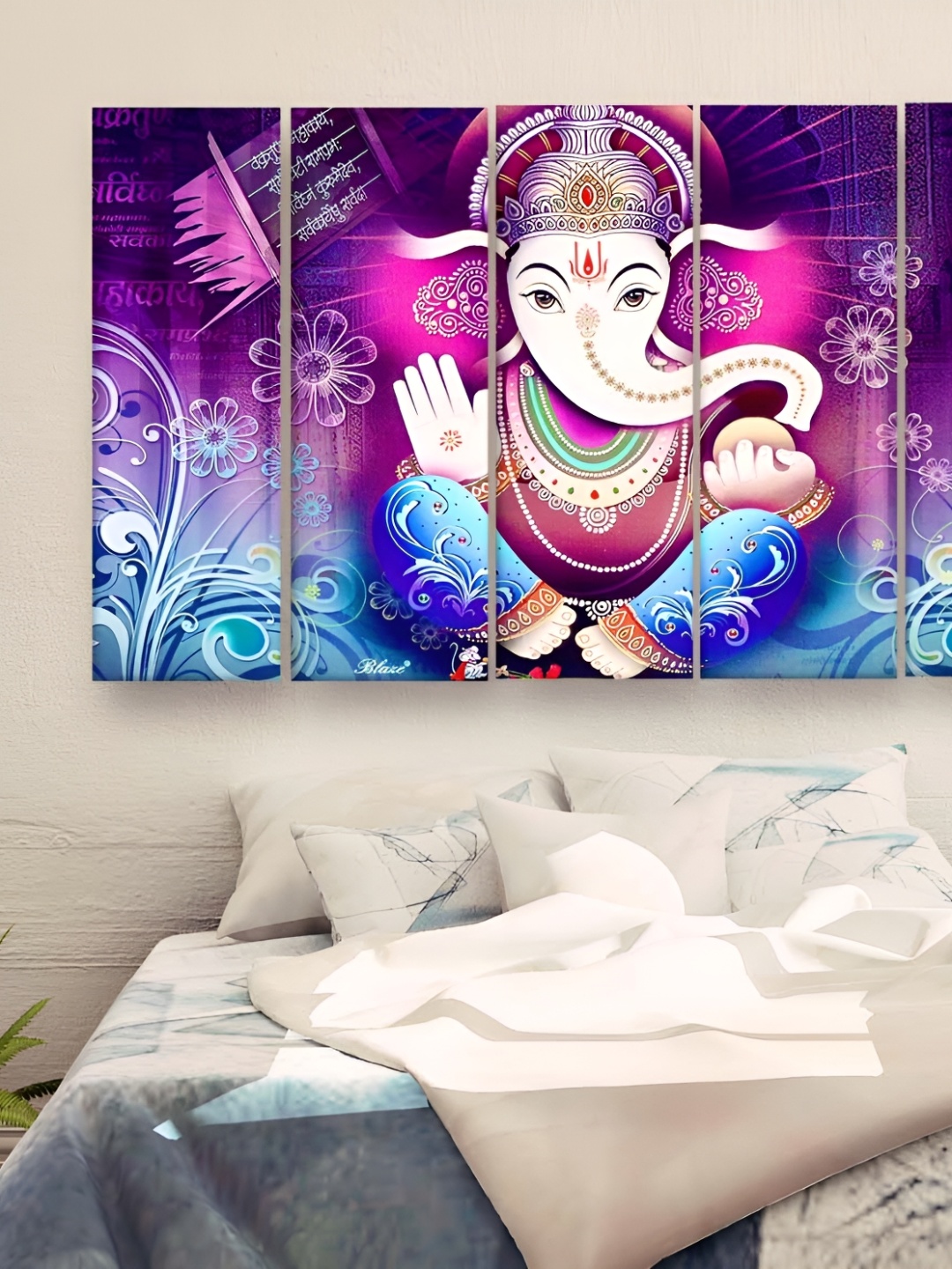 

Casperme Blue & Pink 5 Pieces Ganesha Wooden Wall Painting