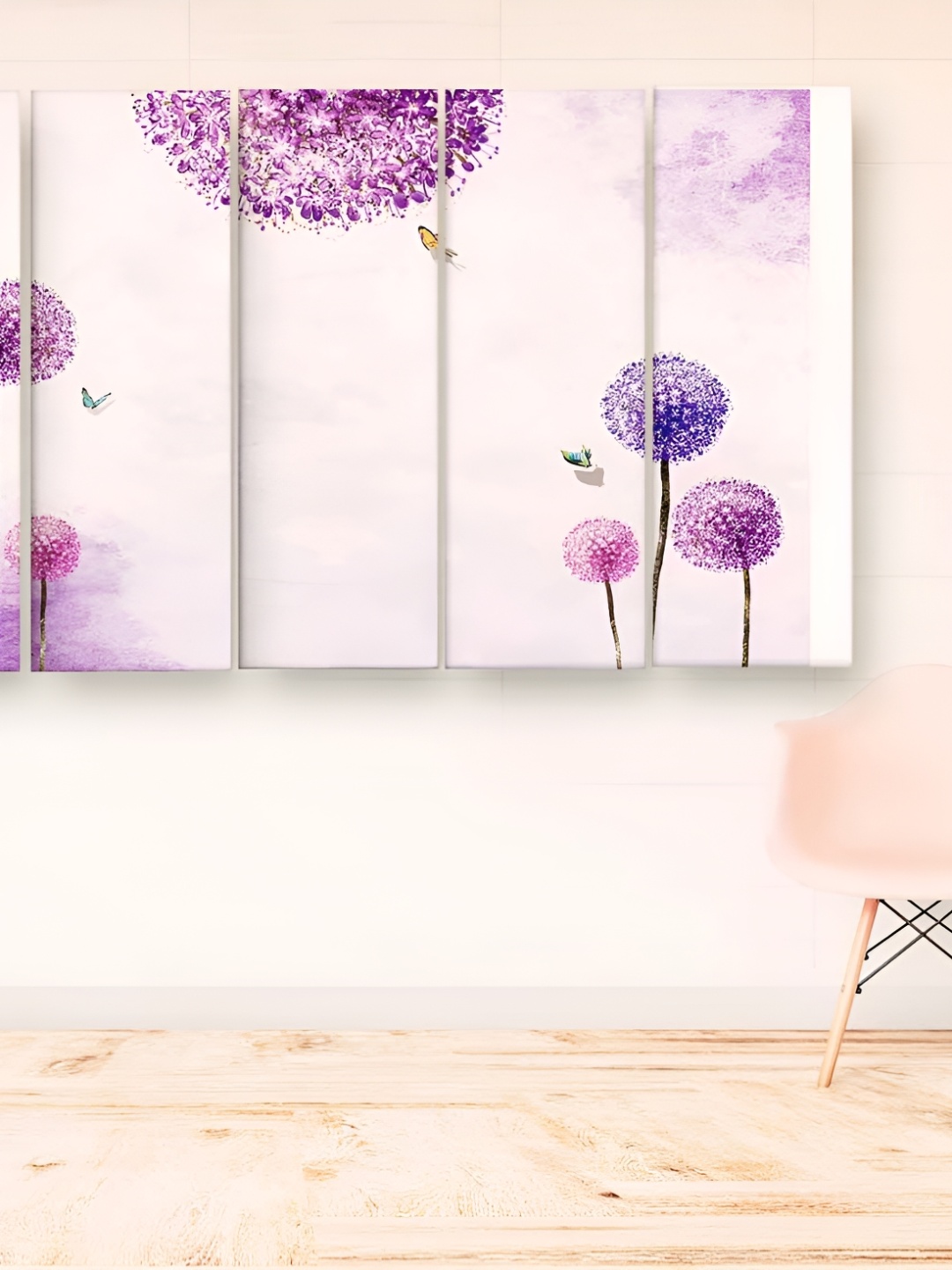 

Casperme Purple & White 5 Pieces Wooden Floral and Botanical Painting Wall Art