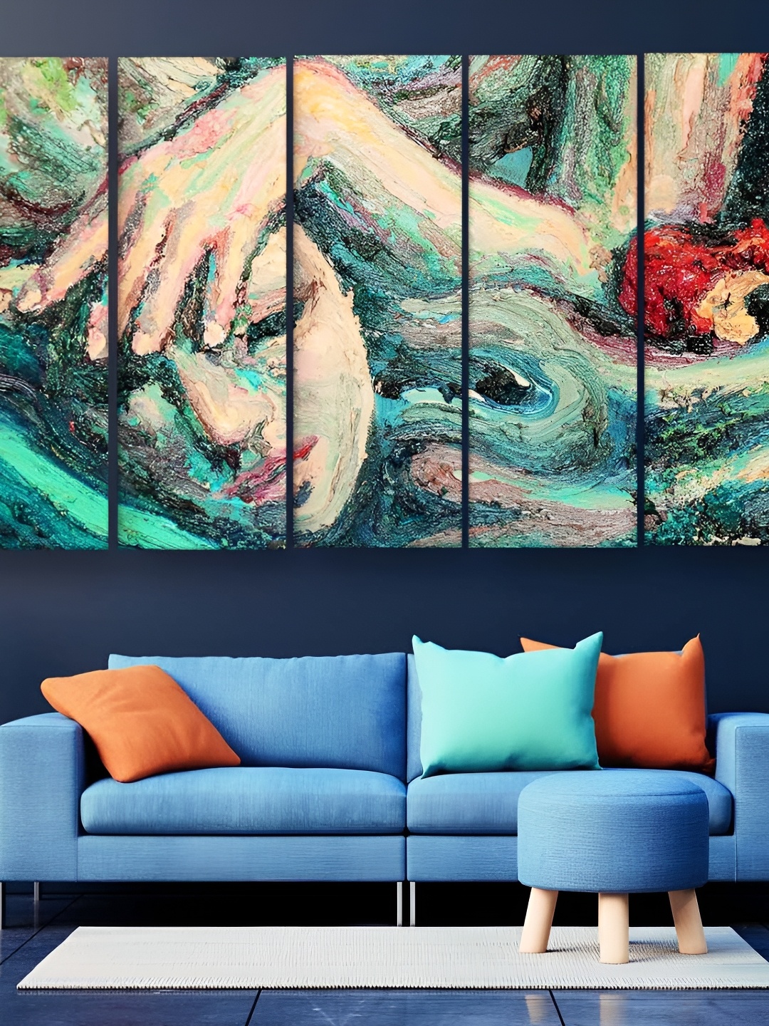 

Casperme 5 Pieces Green & Cream Abstract Modern Art Wall Painting