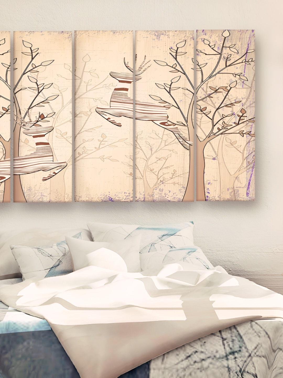 

Casperme Cream and Brown 5 Pieces Modern Art Big Wall Painting