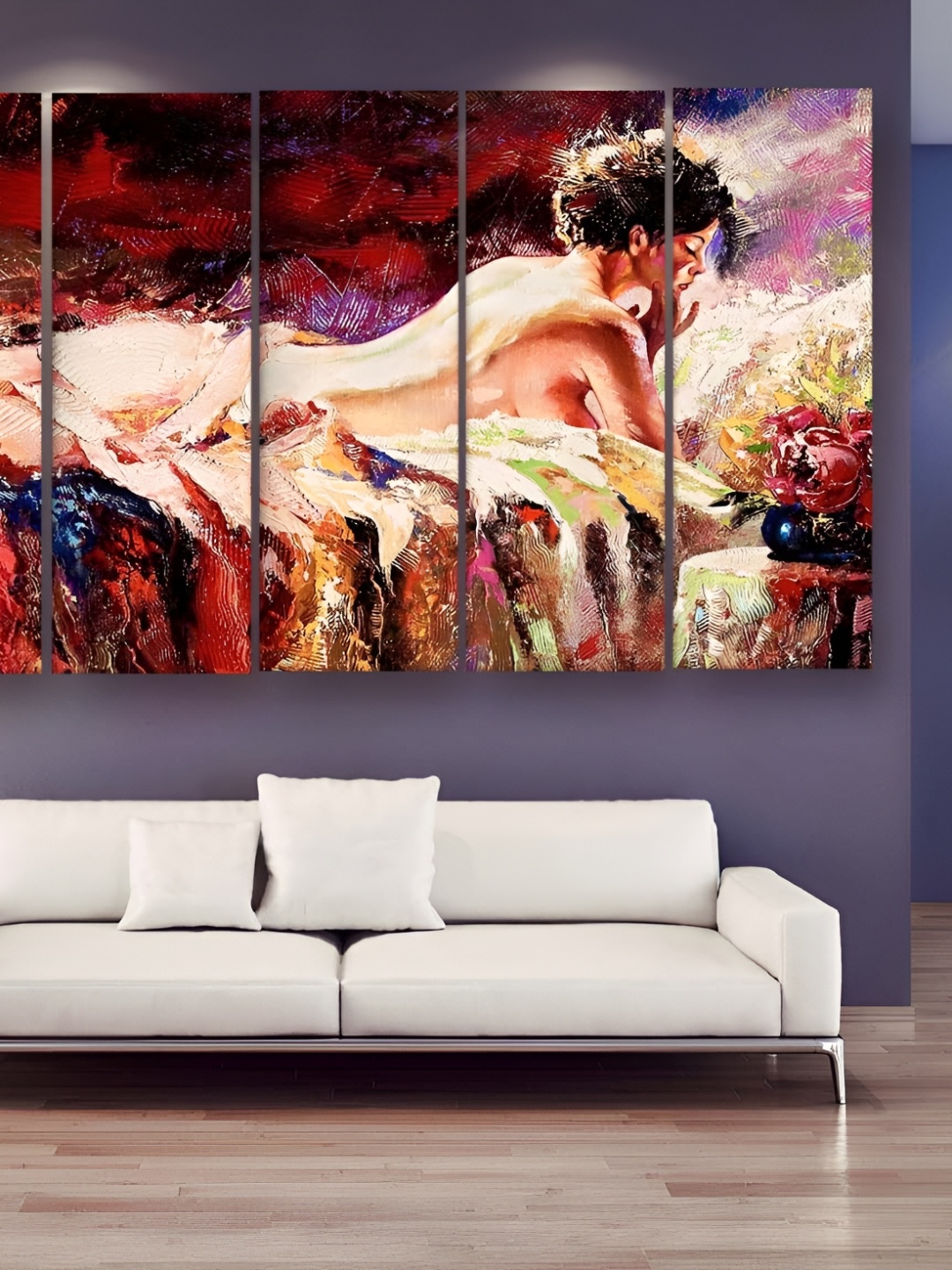 

Casperme Cream & Red 5 Pieces Abstract Modern Art Big Wall Painting