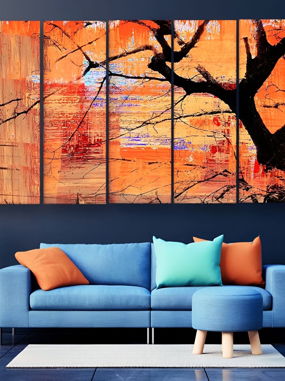 

Casperme Black & Orange 5 Pieces Abstract Modern Art Big Wall Painting