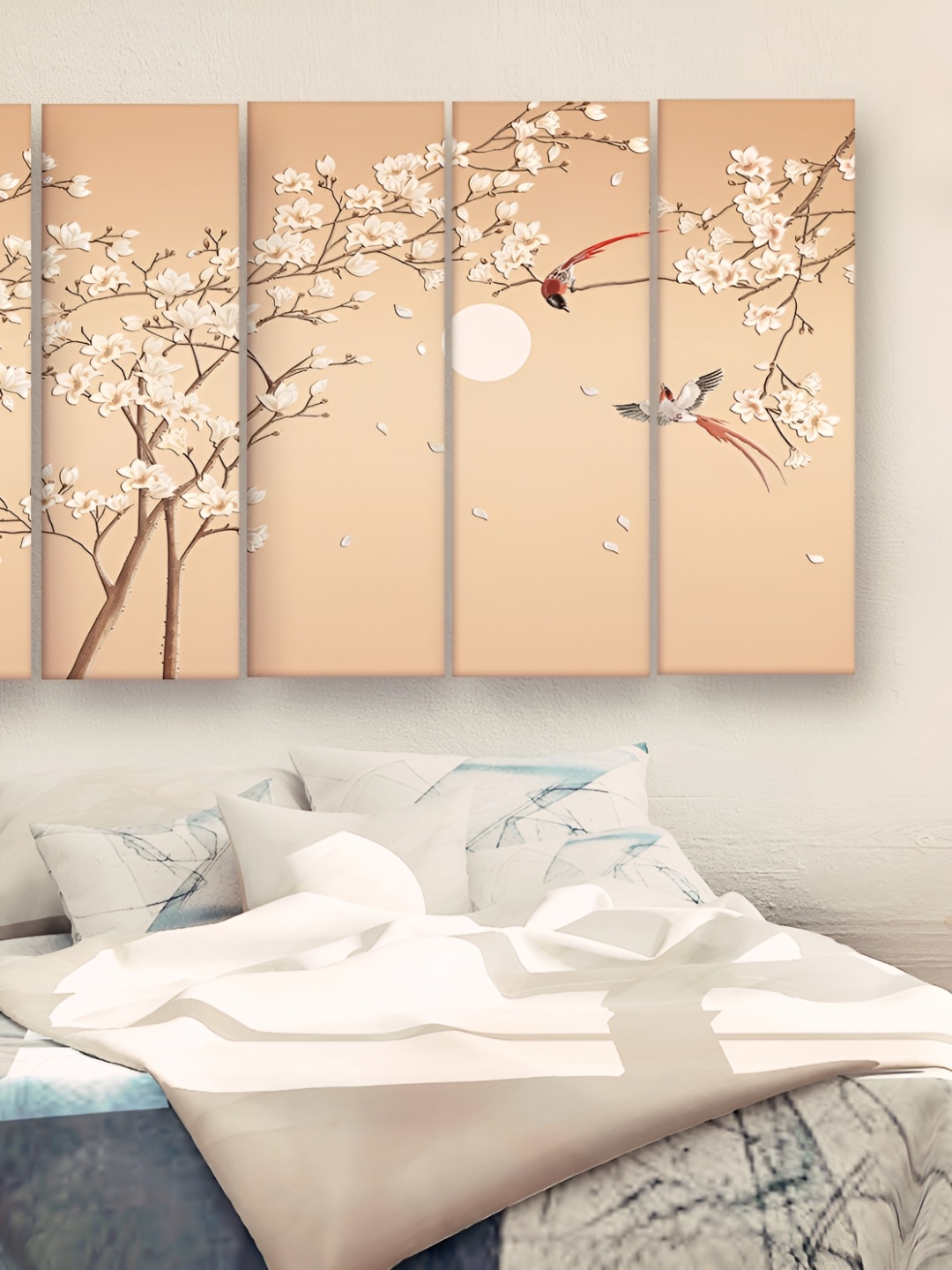 

Casperme Cream & Orange 5 Pieces Modern Art Big Wall Painting
