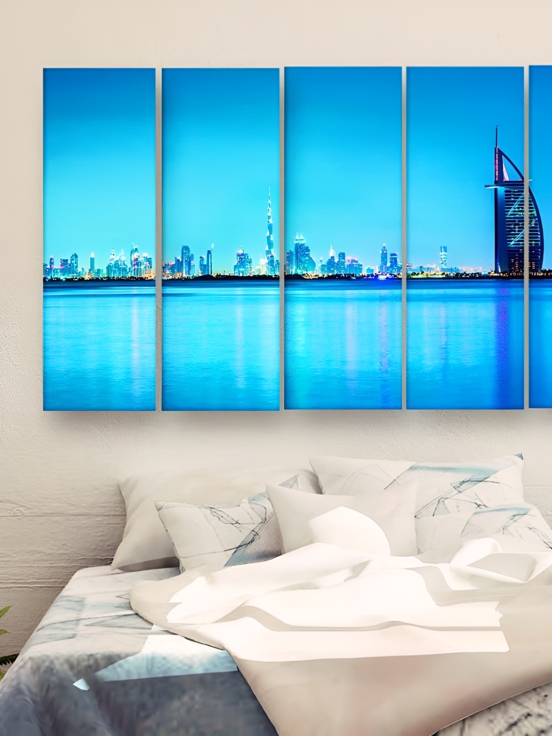

Casperme Blue and White 5 Pieces Skyline Big Wall Painting