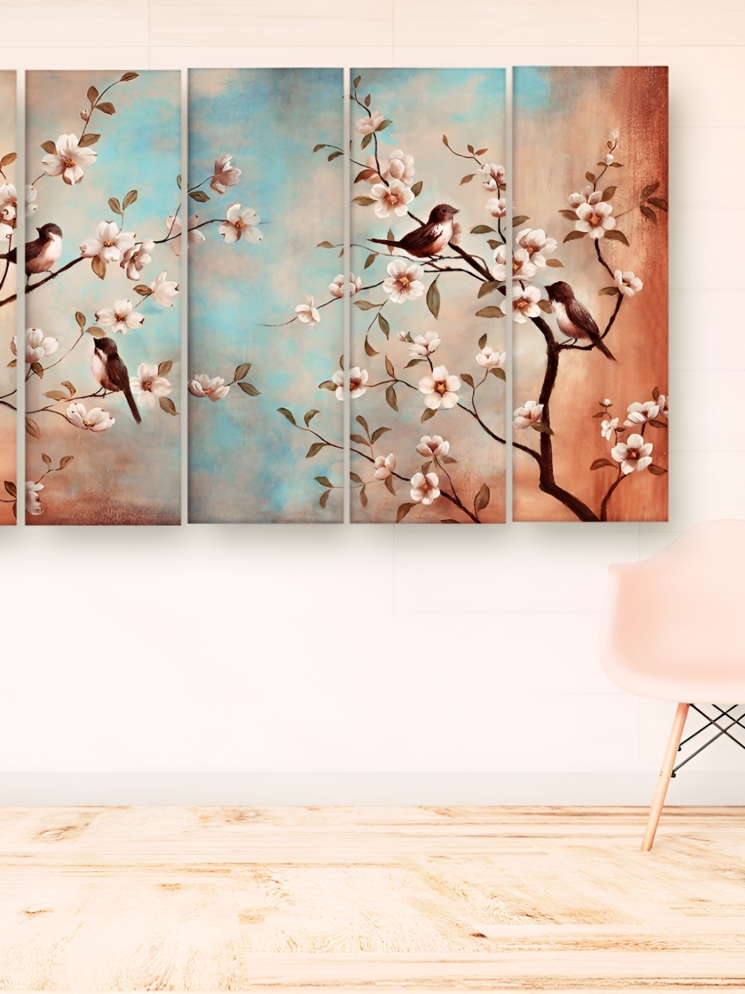 

Casperme Blue & Orange 5 Pieces Modern Art Big Wall Painting