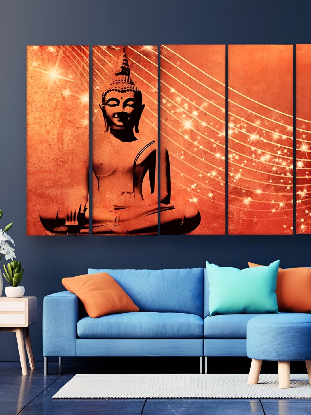 

Casperme 5-Pcs Orange Wooden Buddha Big Wall Painting