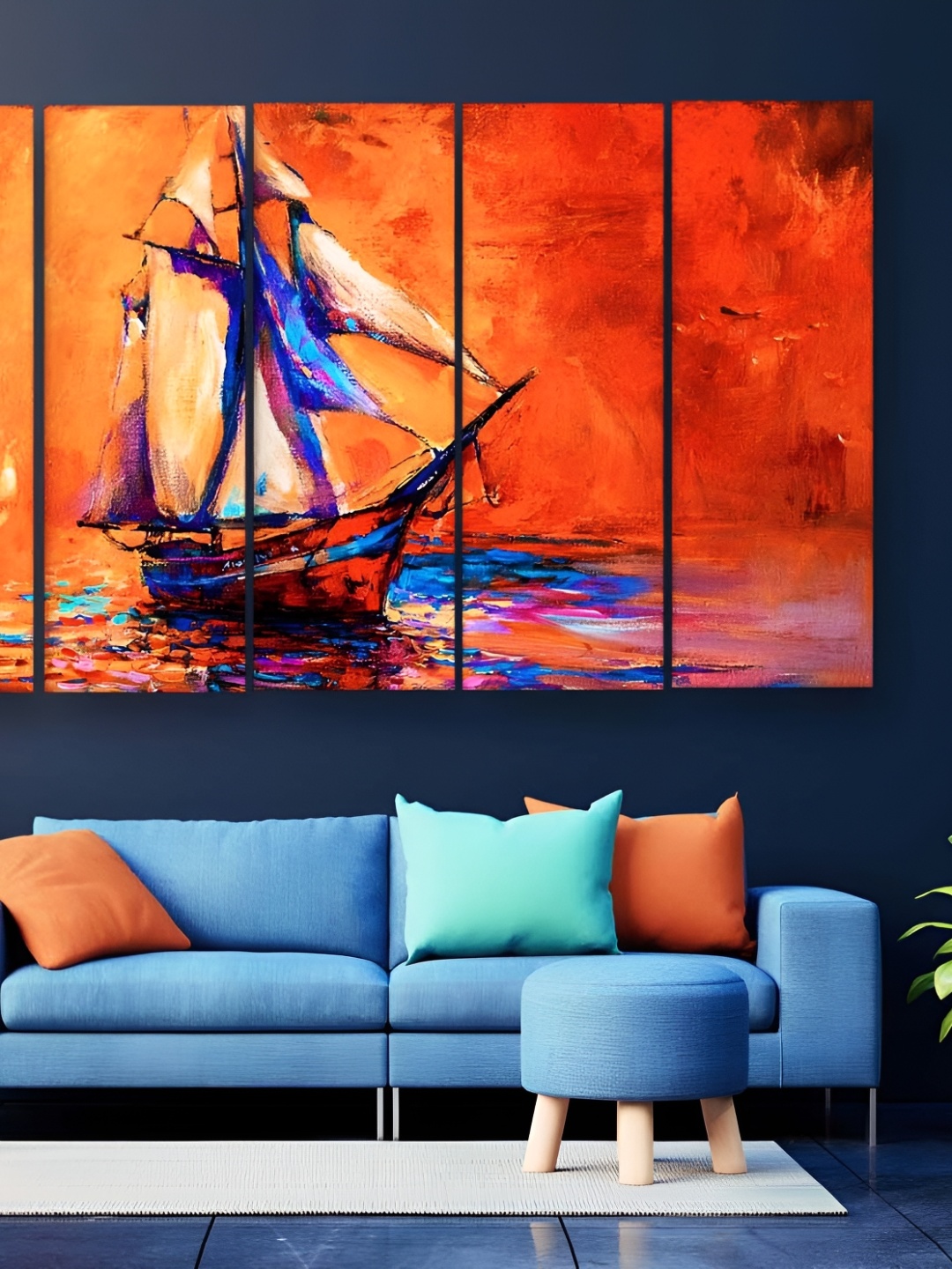 

Casperme 5-Pcs Orange & Blue Abstract Wooden Modern Art Wall Painting