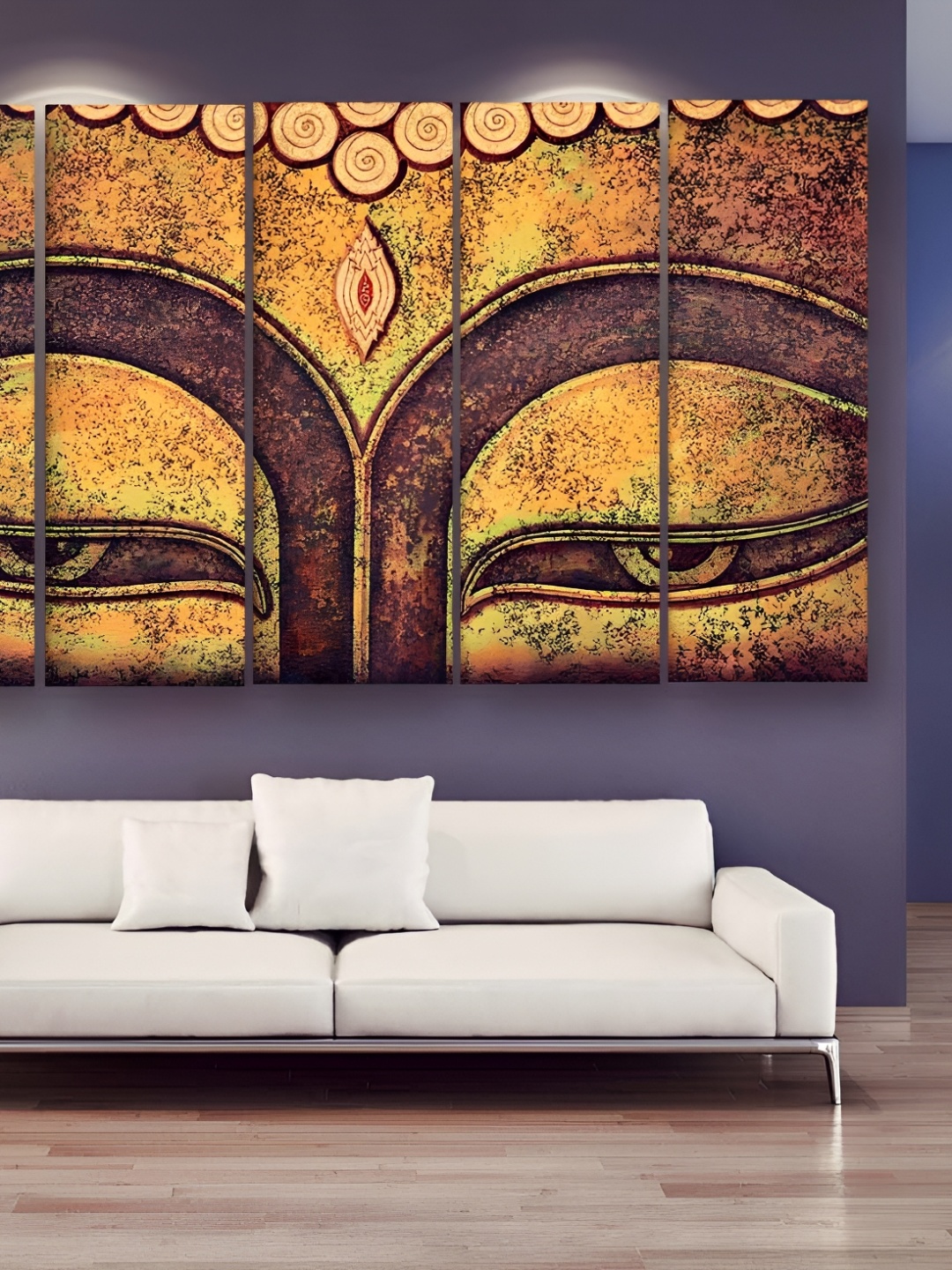 

Casperme 5-Pcs Brown & Orange Wooden Religious Buddha Big Wall Painting
