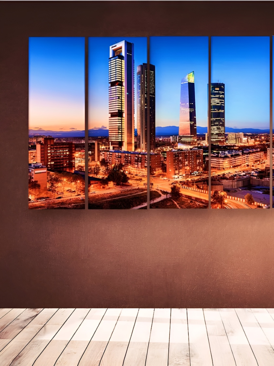 

Casperme 5 Pieces Yellow & Blue Abstract Wooden Skyline Big Wall Painting