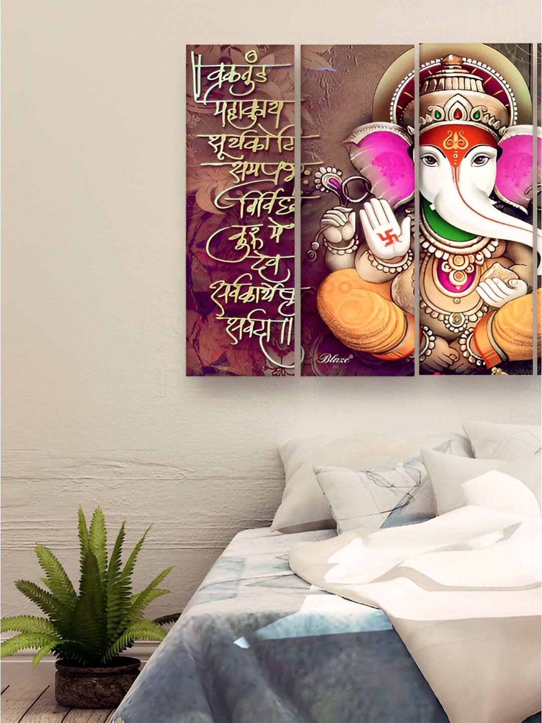 

Casperme 5-Pcs White & Brown Wooden Religious Ganesha Big Wall Painting