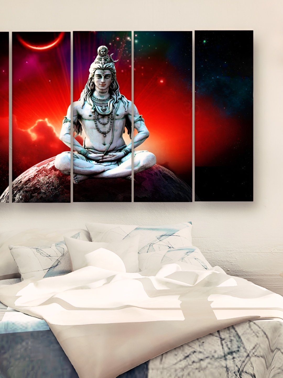 

Casperme 5 Pieces Grey & Red Wooden Religious Lord Shiva Big Wall Painting