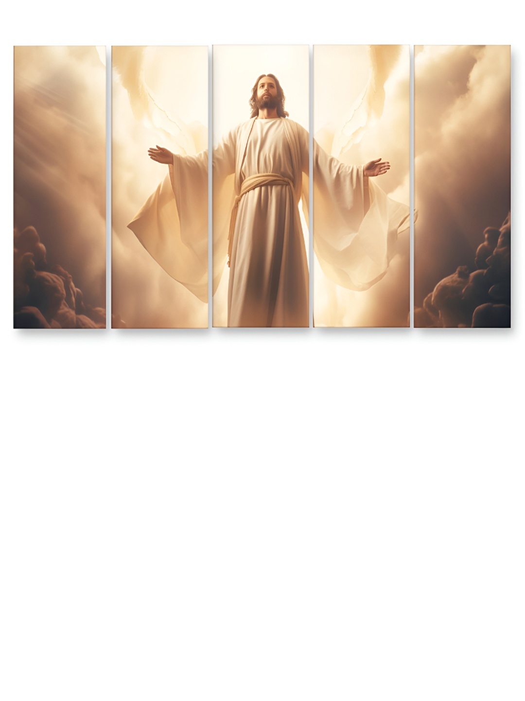 

Casperme 5 Pieces Cream & Grey Wooden Religious Jesus Big Wall Painting