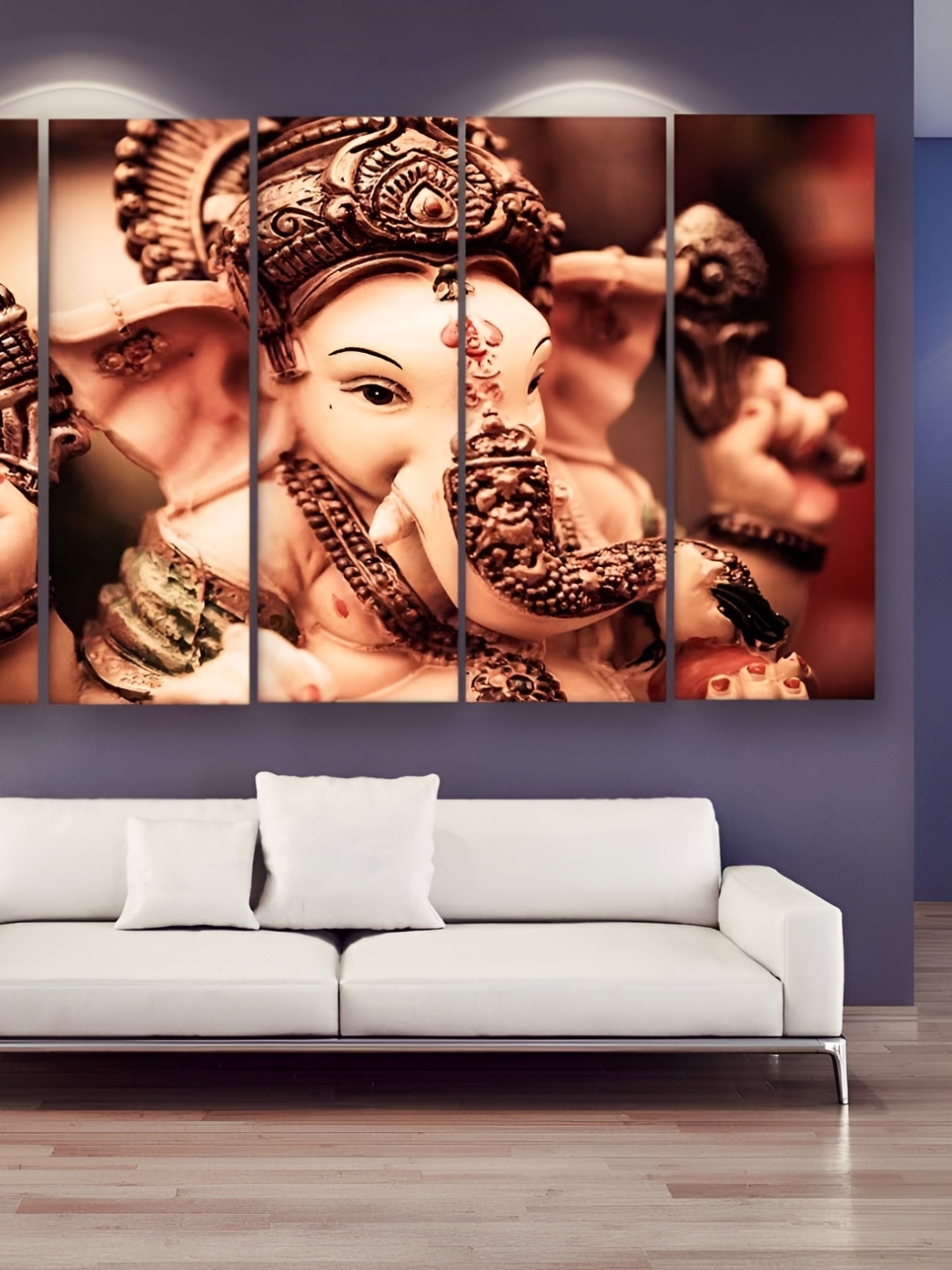 

Casperme 5 Pieces Beige & Brown Wooden Religious Ganesha Big Wall Painting
