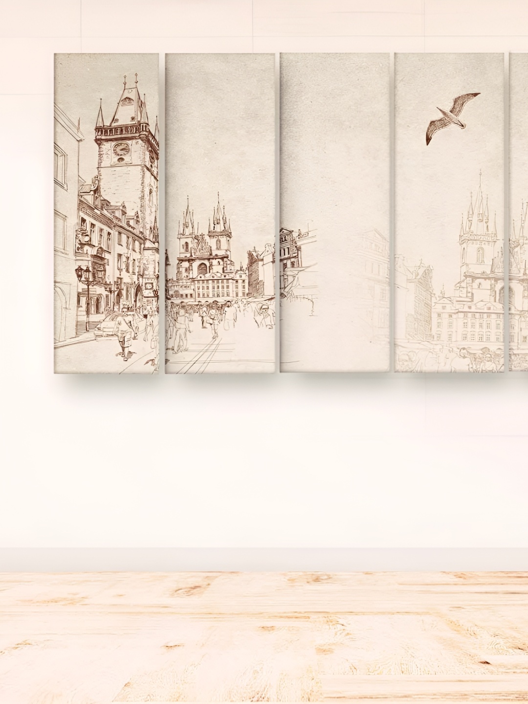 

Casperme 5 Pieces Beige & Brown Wooden Abstract Modern Art Big Wall Painting