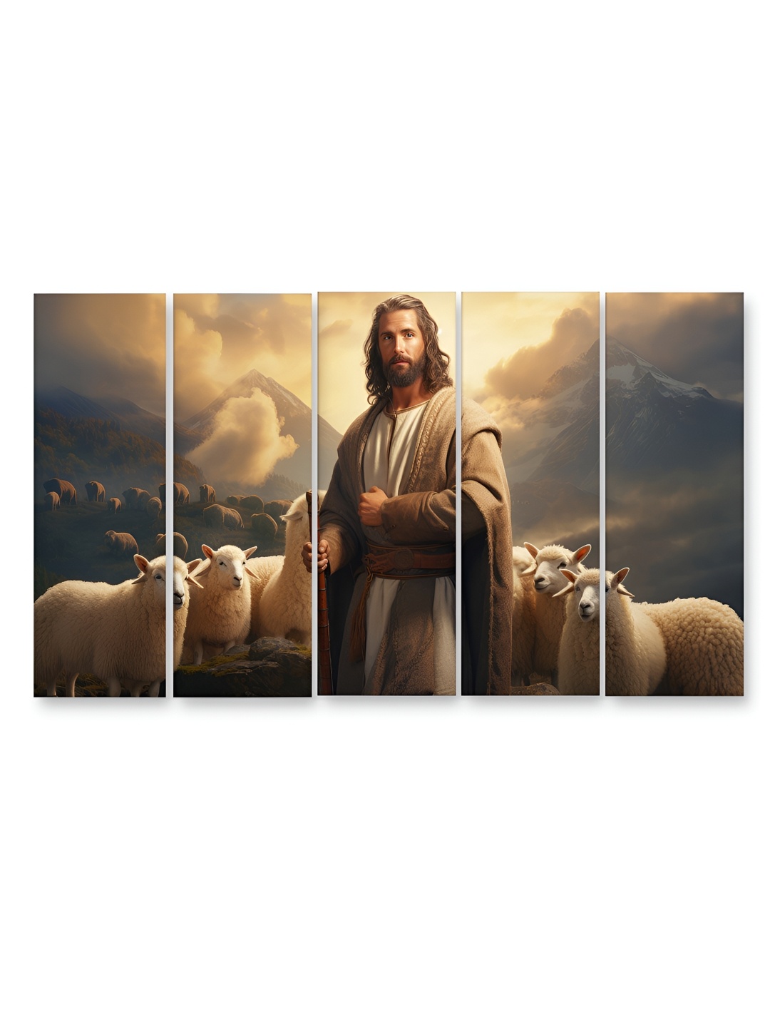 

Casperme 5 Pieces Beige & Grey Wooden Religious Jesus Big Wall Painting