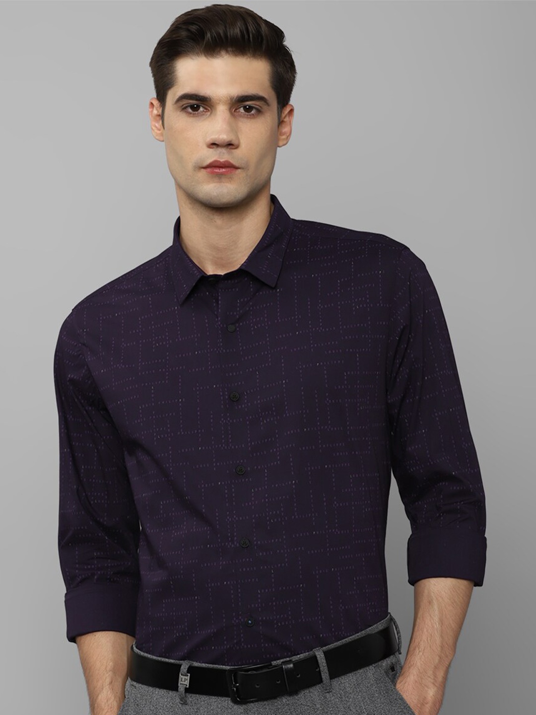 

Louis Philippe Sport Slim Fit Geometric Printed Spread Collar Long Sleeve Formal Shirt, Purple