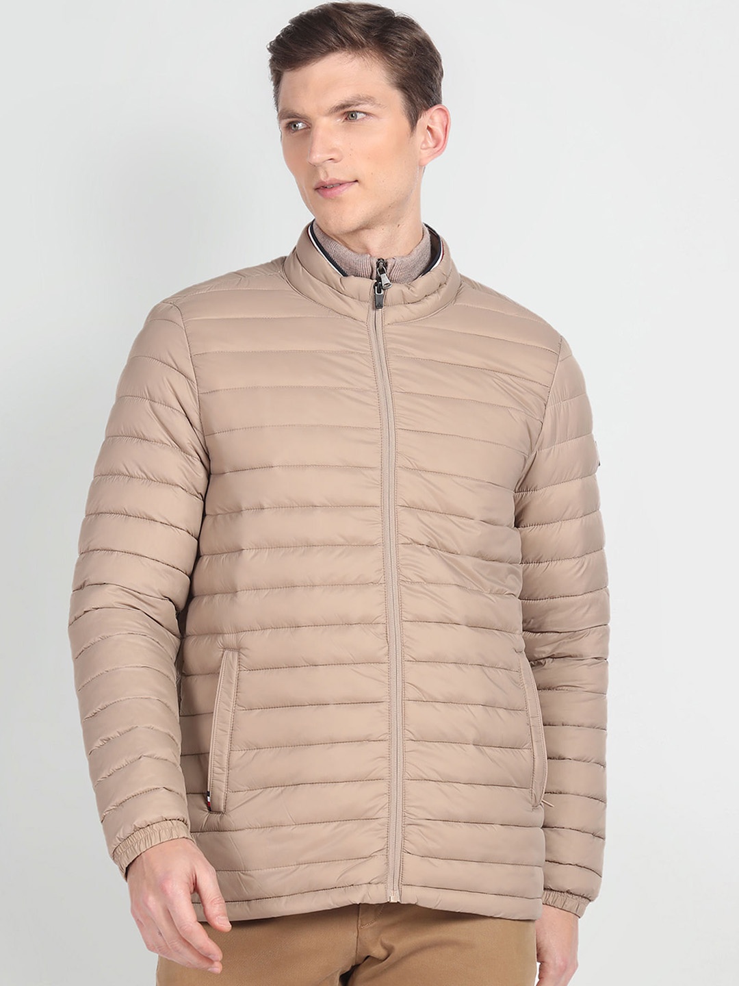 

Arrow Sport Lightweight Mock Collar Puffer Jacket, Beige