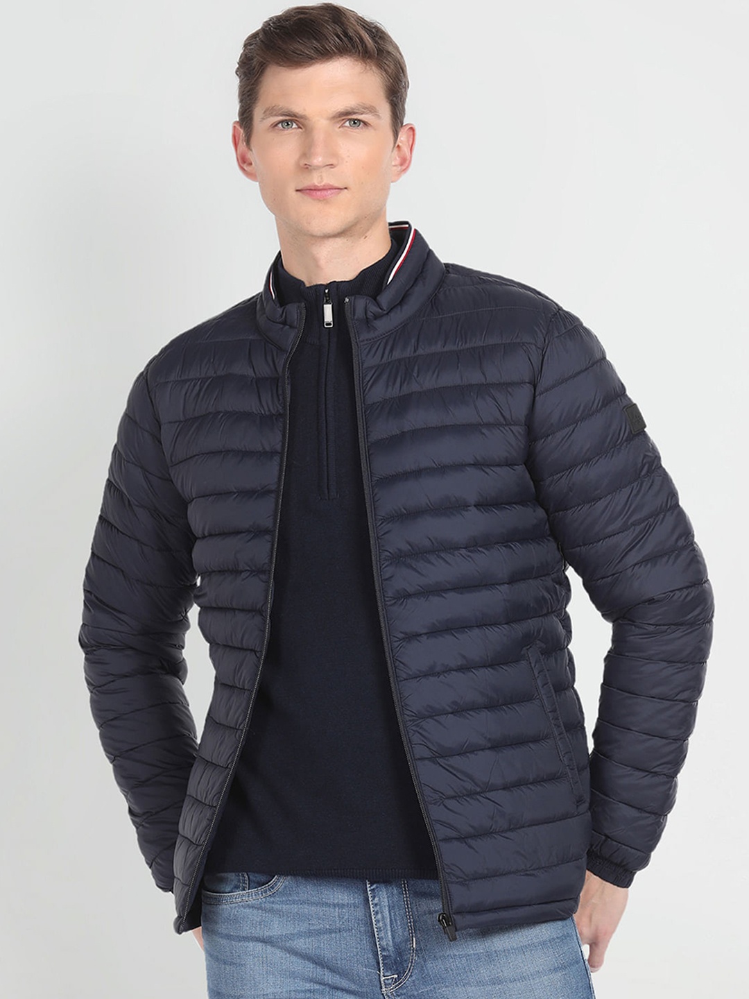 

Arrow Sport Stand Collar Self Packable Quilted Jacket, Navy blue