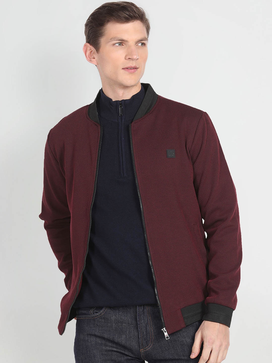 

Arrow Sport Stand Collar Cotton Sporty Jacket, Maroon