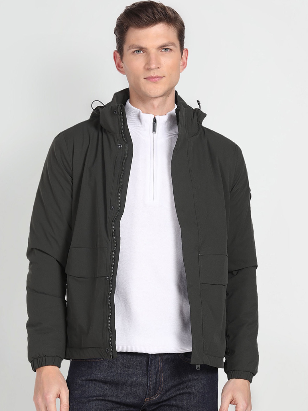 

Arrow Sport Hooded Open Front Jacket, Grey