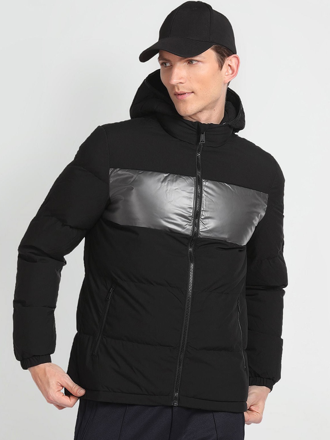 

Arrow Sport Detachable Hood Quilted Jacket, Black