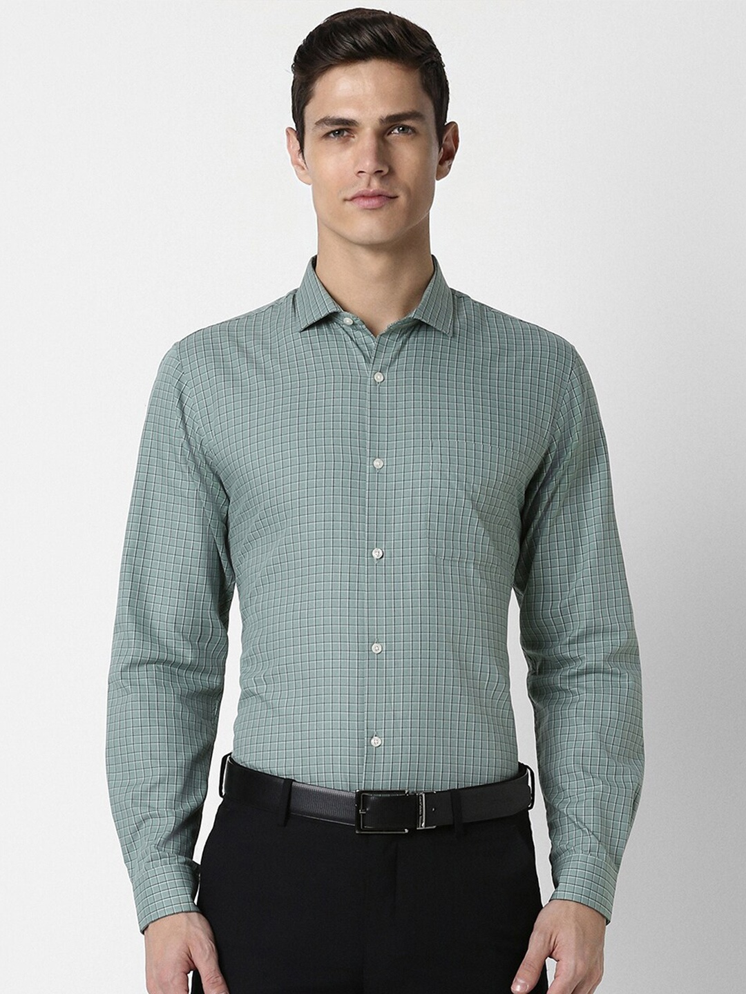 

Peter England Slim Fit Checked Formal Shirt, Green