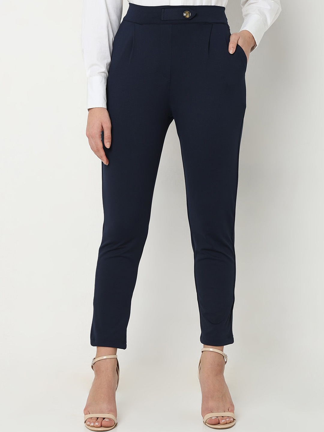 

Smarty Pants Women Sharp Skinny Fit High-Rise Lint Free Trousers, Navy blue