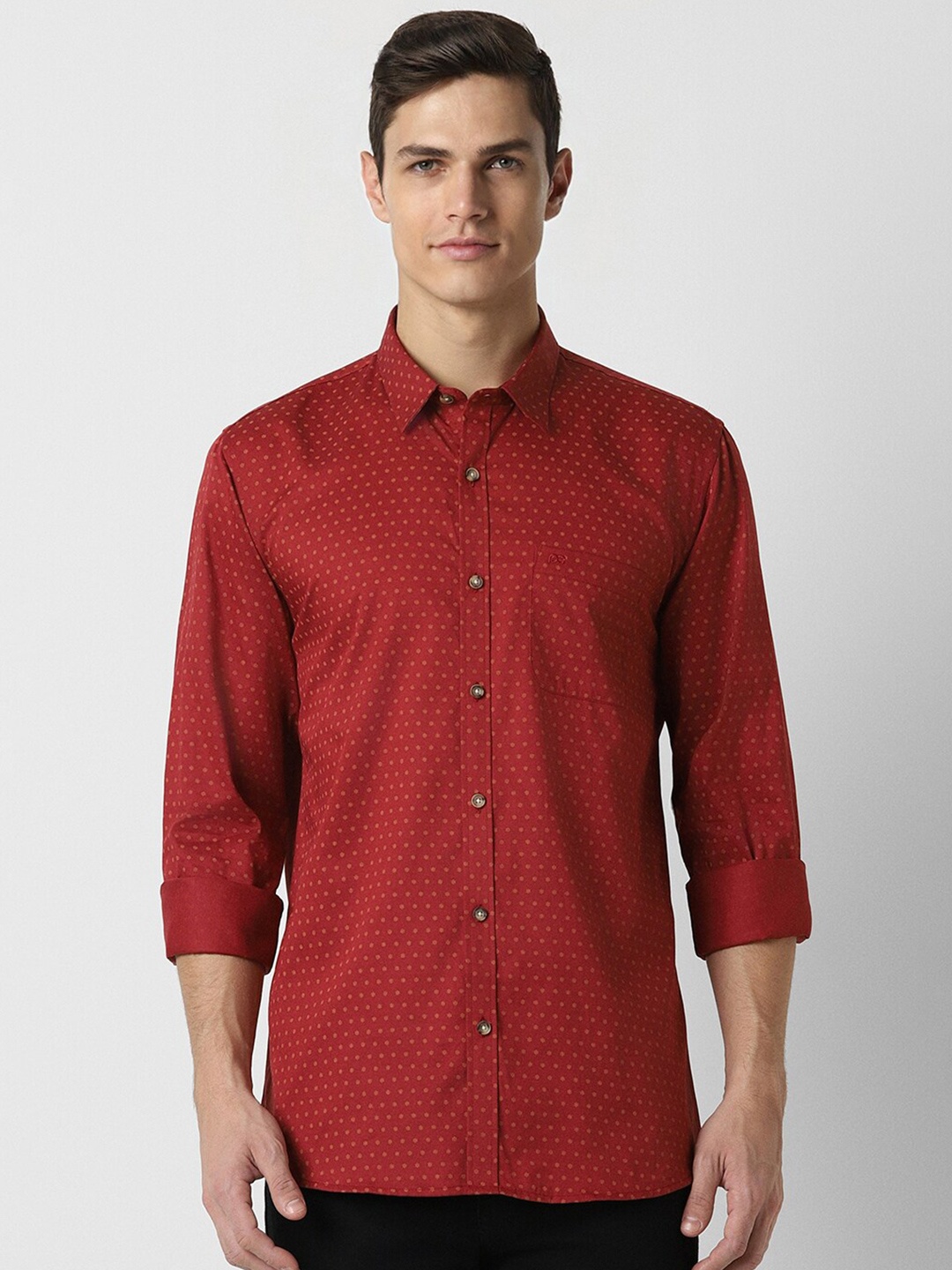 

Peter England Casuals Slim Fit Micro Ditsy Printed Cotton Casual Shirt, Red
