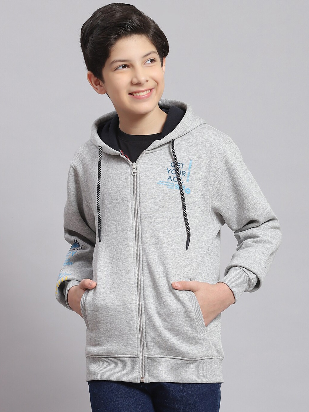 

Monte Carlo Boys Hooded Front-Open Sweatshirt, Grey melange