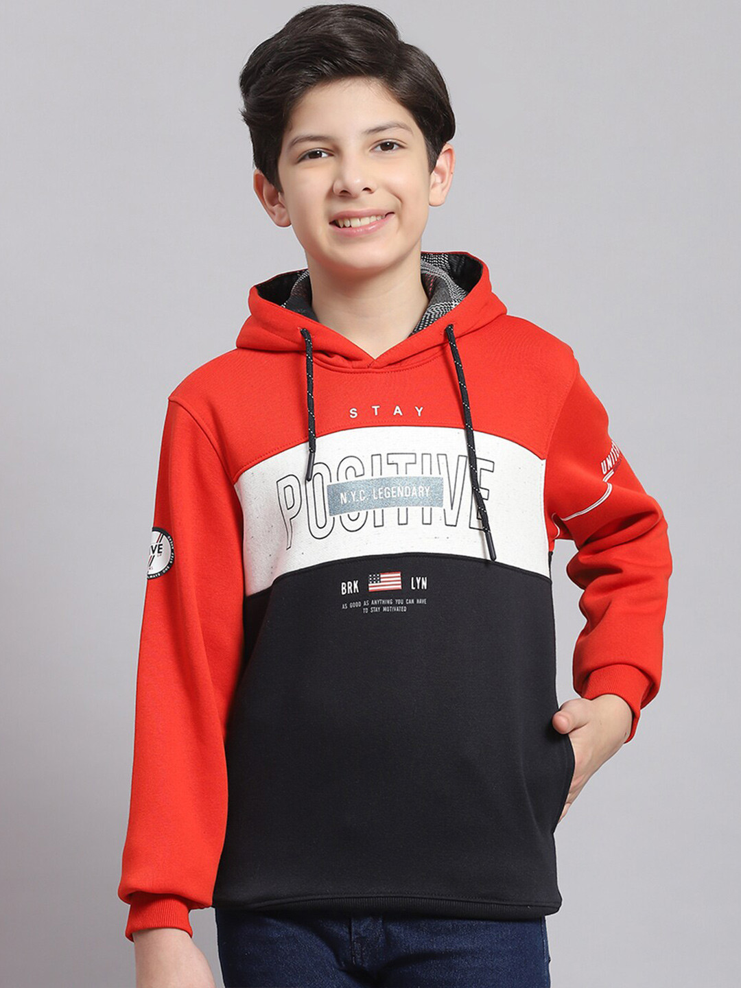 

Monte Carlo Boys Colourblocked Hooded Cotton Pullover Sweatshirt, Rust