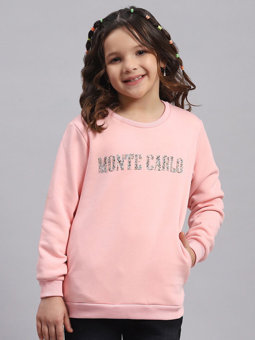 

Monte Carlo Girls Typography Embellished Ribbed Pullover Sweatshirt, Pink