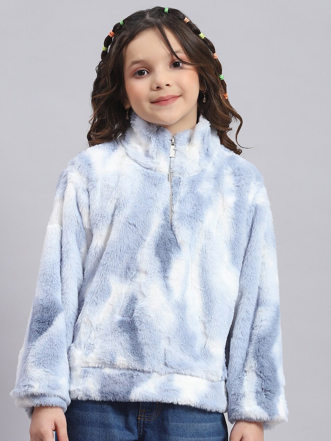 

Monte Carlo Girls Abstract Printed Stand Collar Sweatshirt, Blue