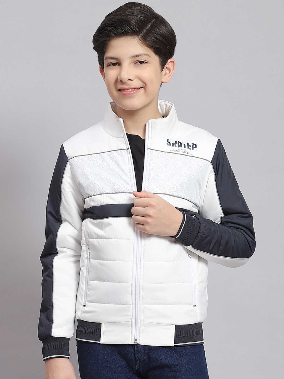 

Monte Carlo Boys Mock Collar Lightweight Bomber Jacket, White