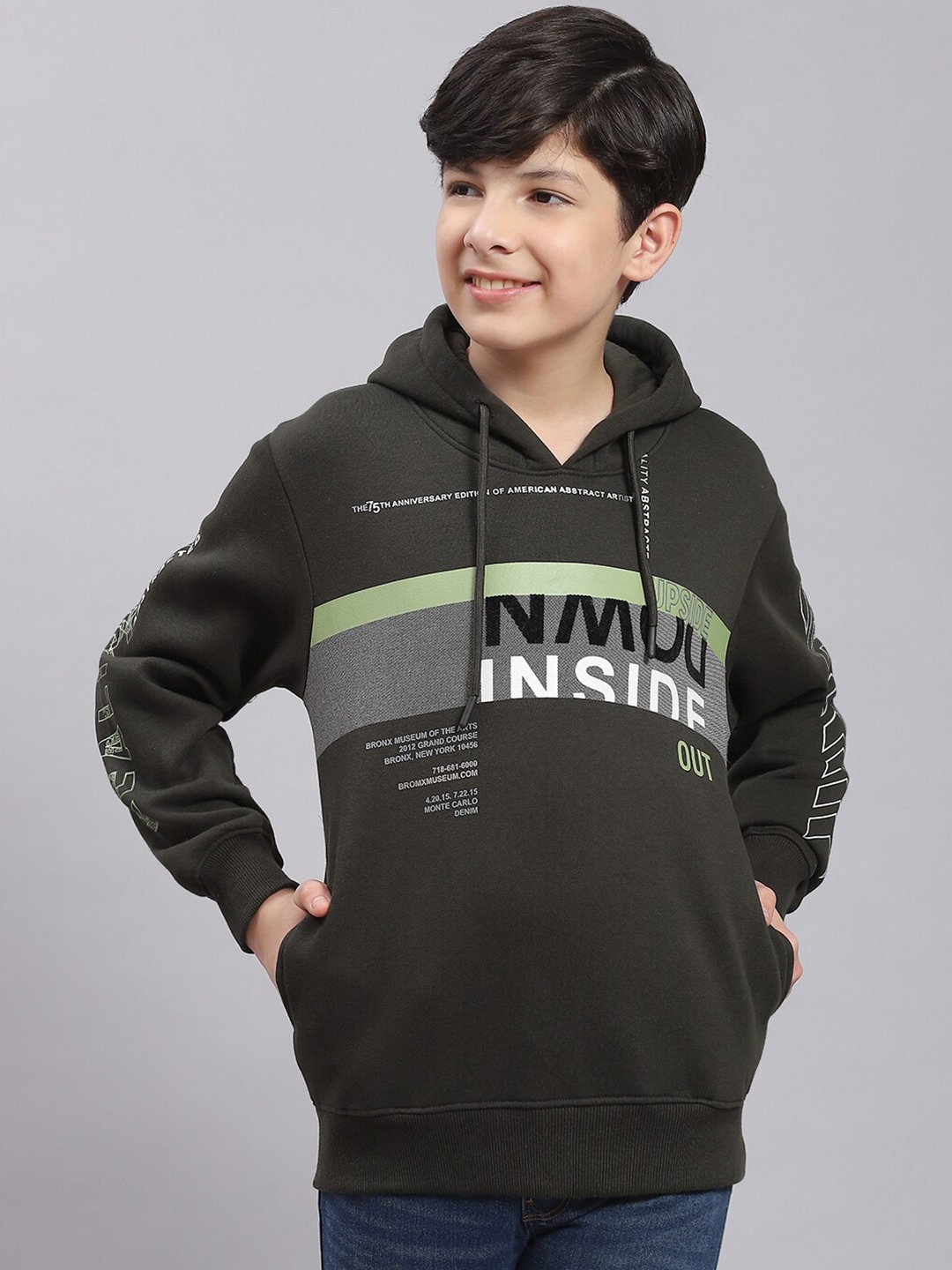 

Monte Carlo Boys Typography Printed Hooded Pullover, Olive