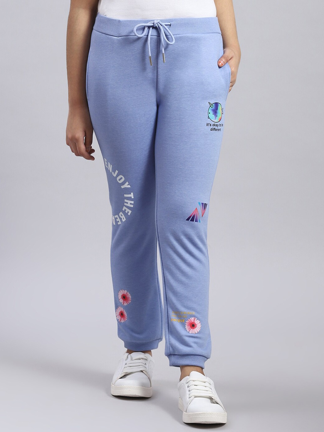 

Monte Carlo Girls Typography Printed Cotton Mid-Rise Joggers, Blue