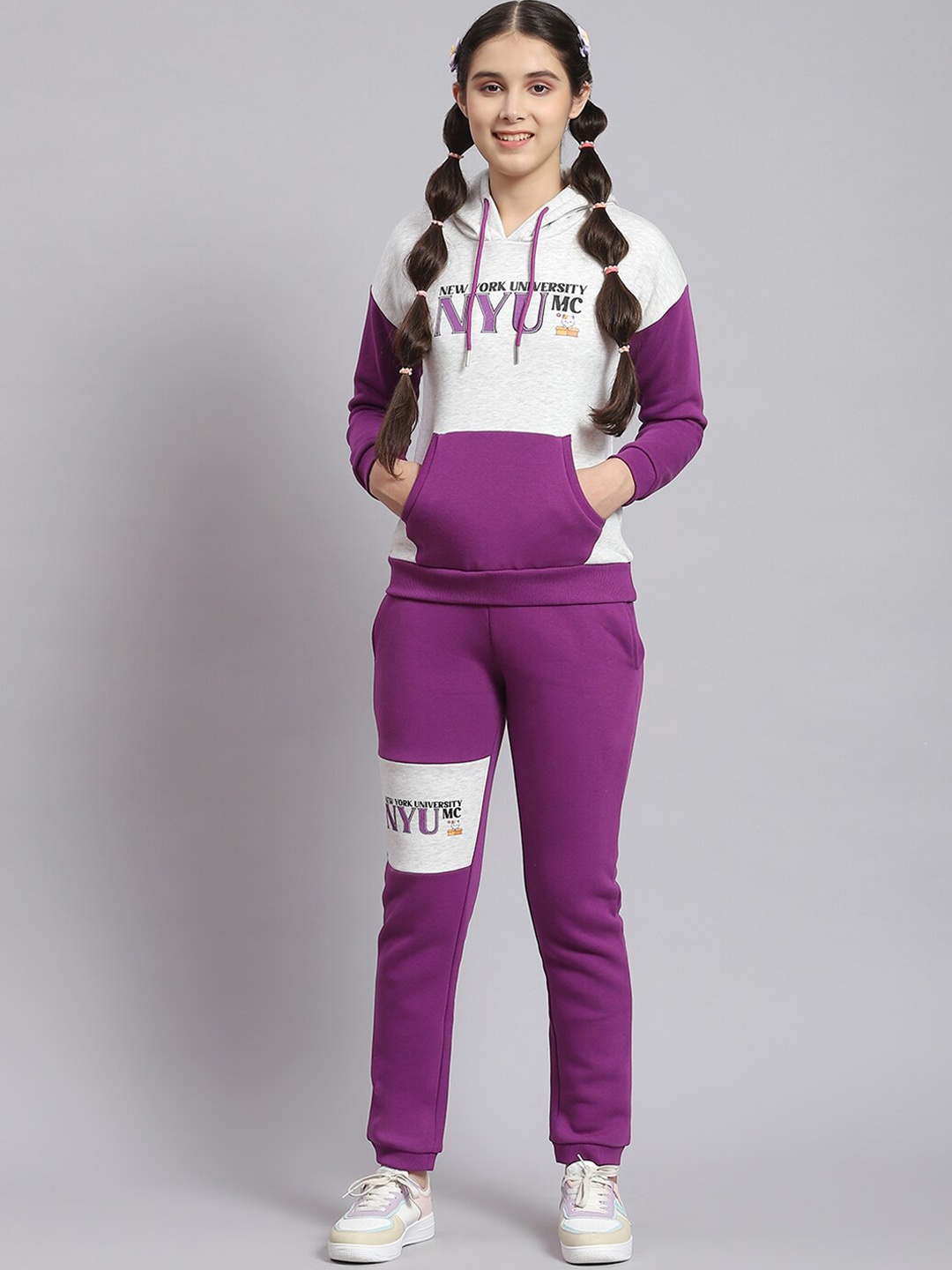 

Monte Carlo Girls Colour-Blocked Hooded Neck Long Sleeve Tracksuit, Purple