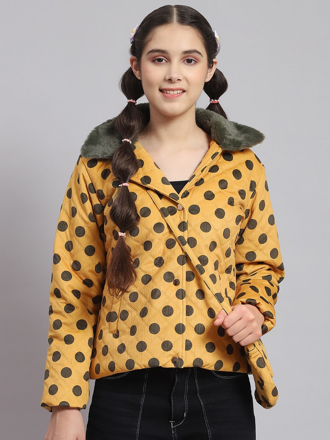

Monte Carlo Girls Polka Dots Printed Lightweight Tailored Jacket, Mustard