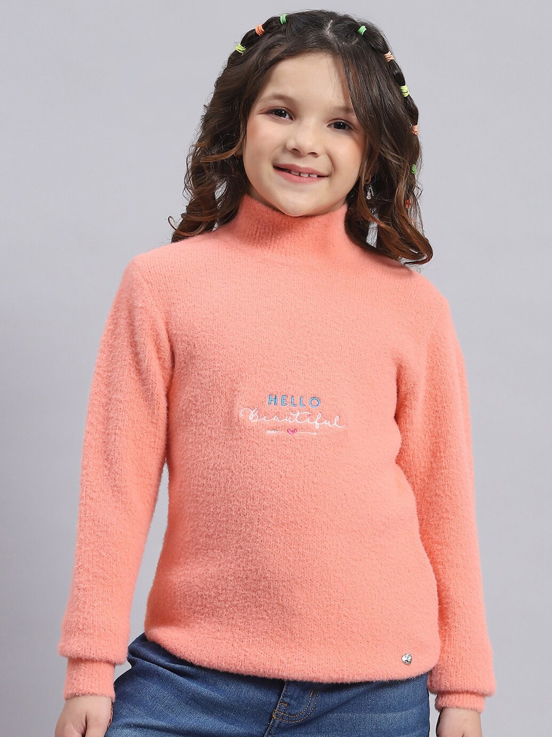 

Monte Carlo Girls High Neck Embroidered Detail Pullover, Peach