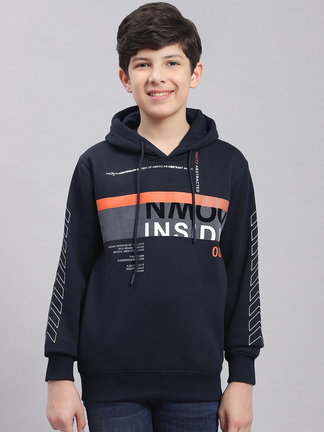

Monte Carlo Boys Typography Printed Hooded Ribbed Pullover Sweatshirt, Navy blue