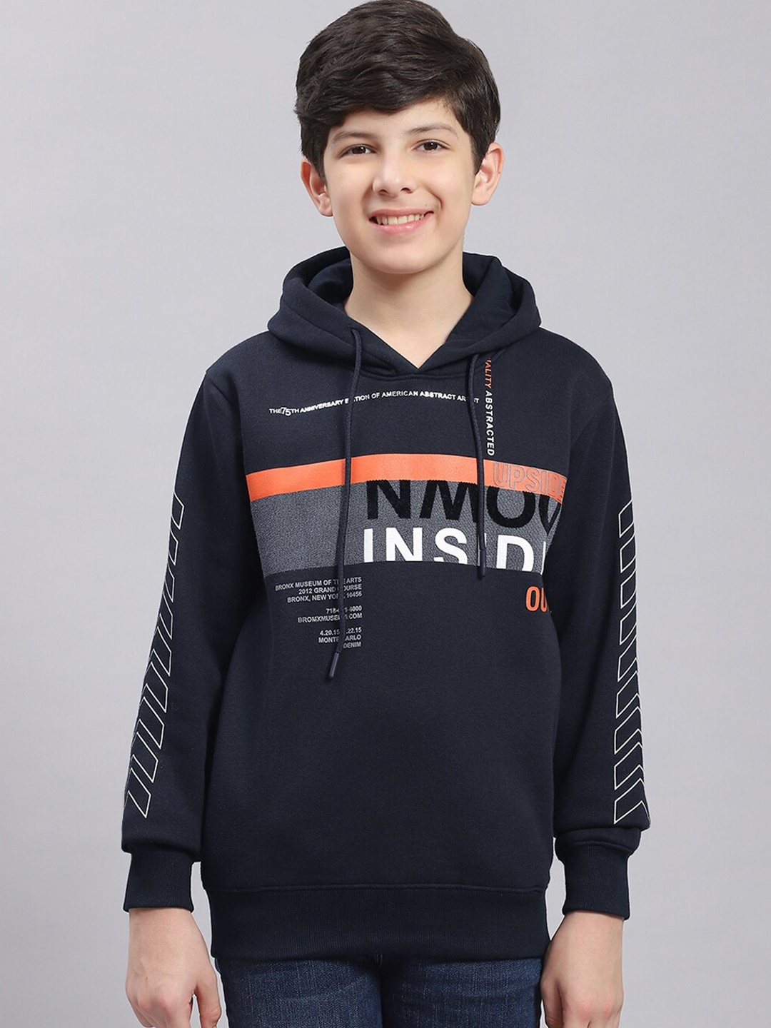 

Monte Carlo Boys Typography Printed Hooded Pullover, Navy blue