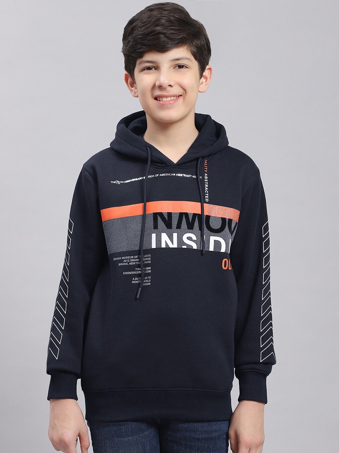 

Monte Carlo Boys Typography Printed Hooded Pullover Sweatshirt, Navy blue