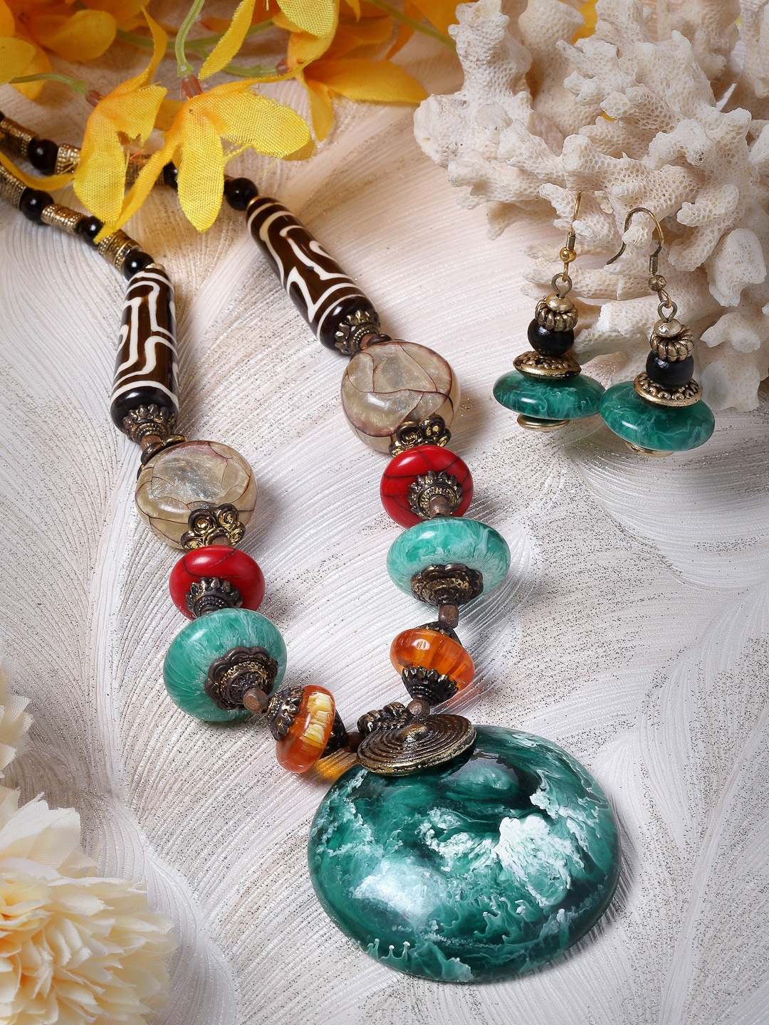 

Moedbuille Gold Plated Bohemian Contemporary Enamel Jewellery Set