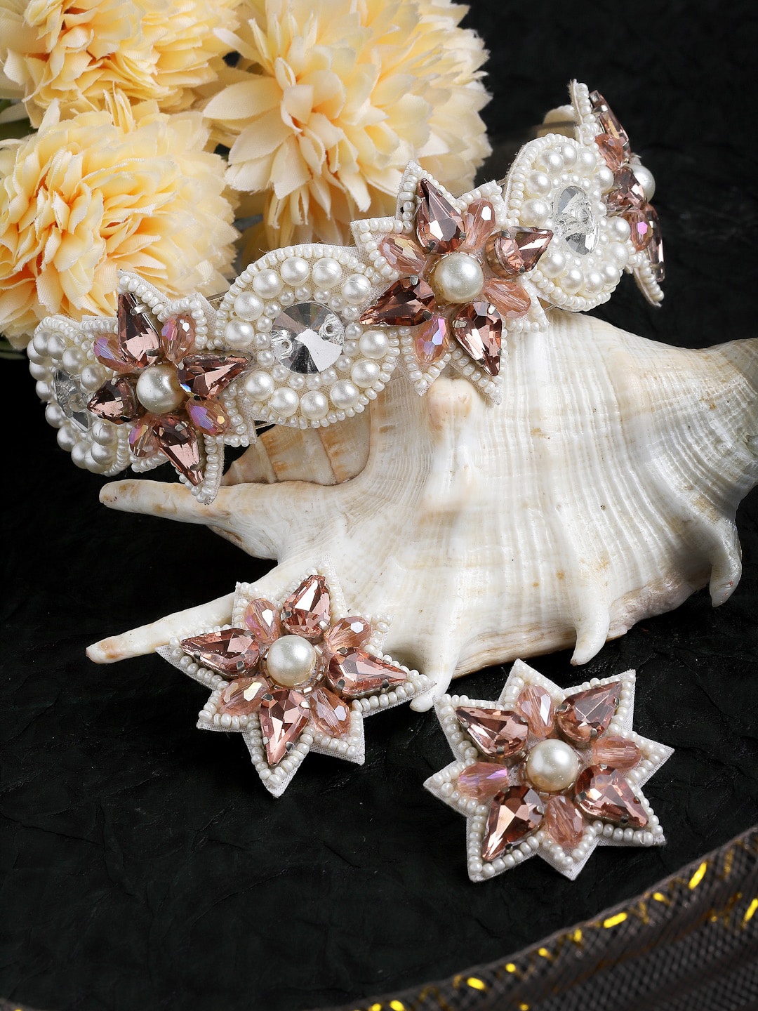 

Moedbuille Silver-Plated Crystal Studded & Beaded Jewellery Set