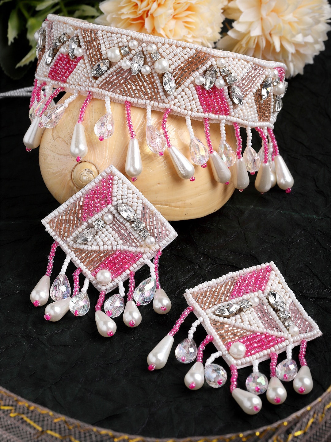 

Moedbuille Silver Plated & Pearls Beaded Jewellery Set, Off white