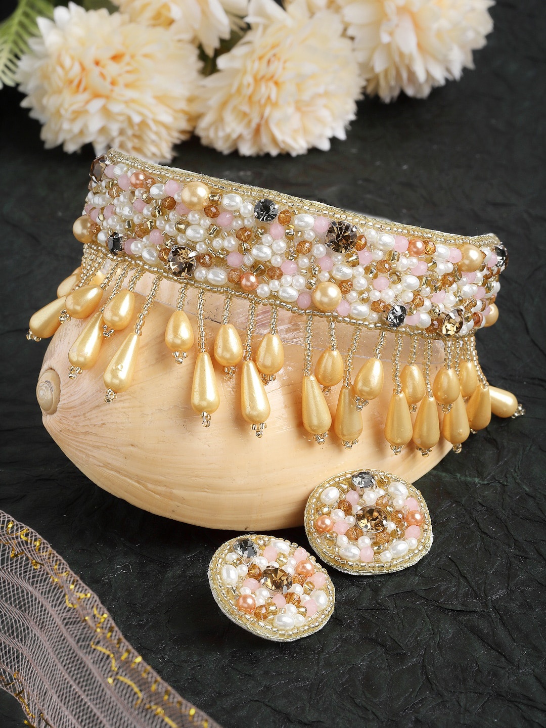 

Moedbuille Silver-Plated Crystal Studded & Beaded Jewellery Set