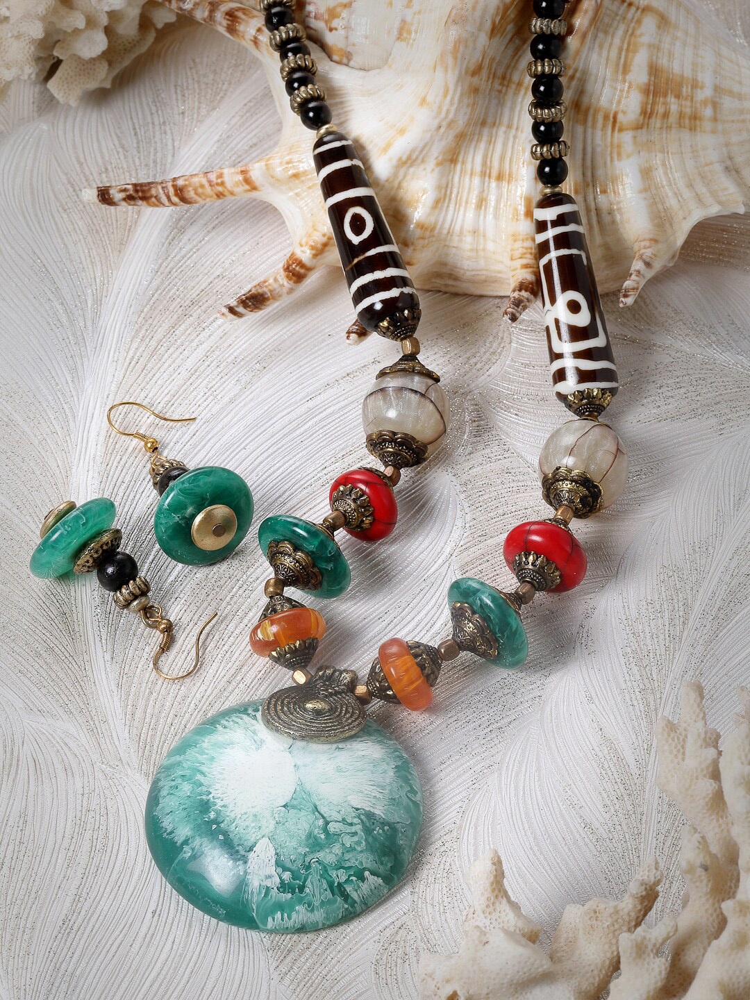 

Moedbuille Gold Plated & Stone-Studded Jewellery Set, Sea green